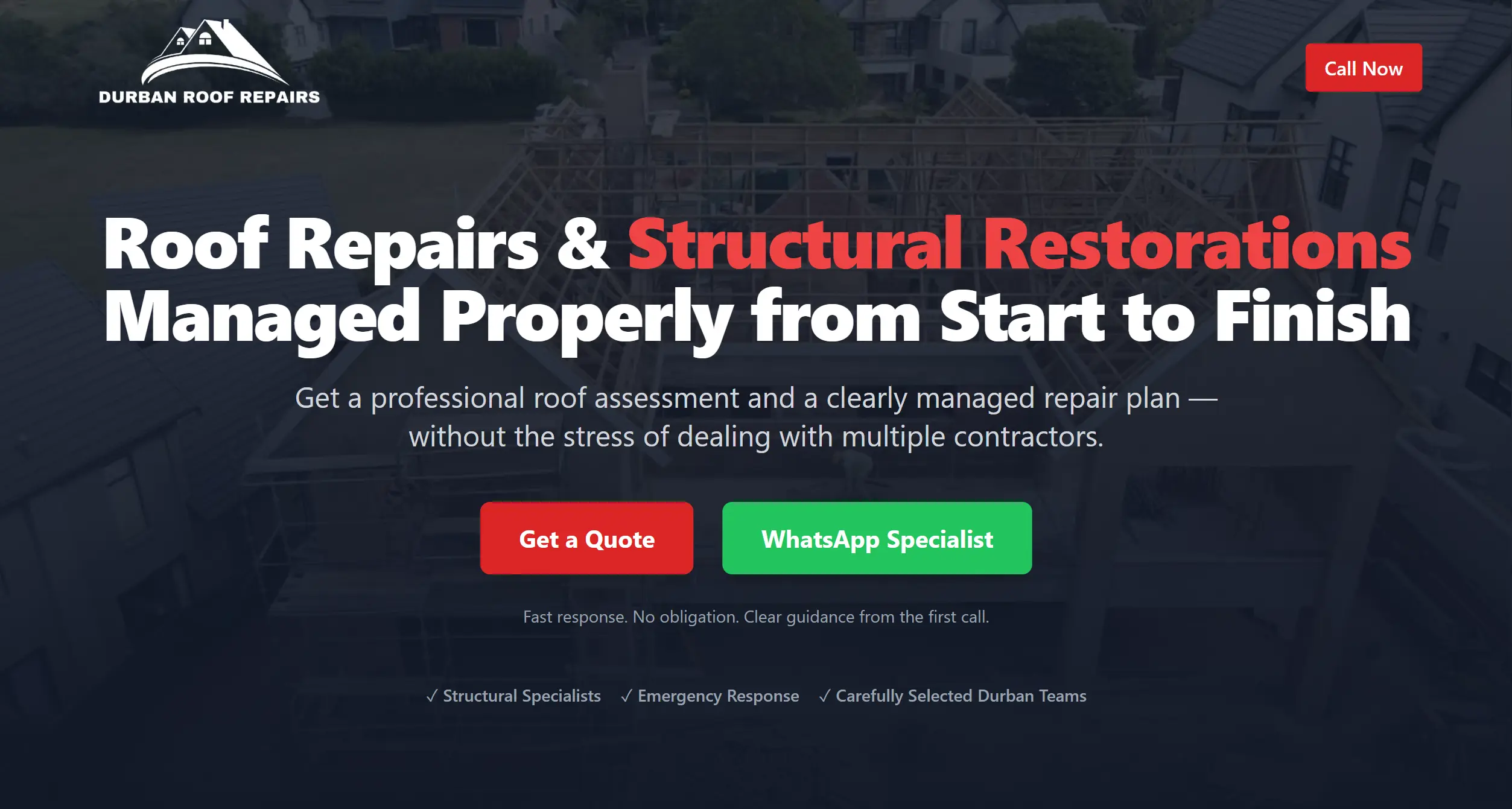 Durban Roof Repairs website screenshot